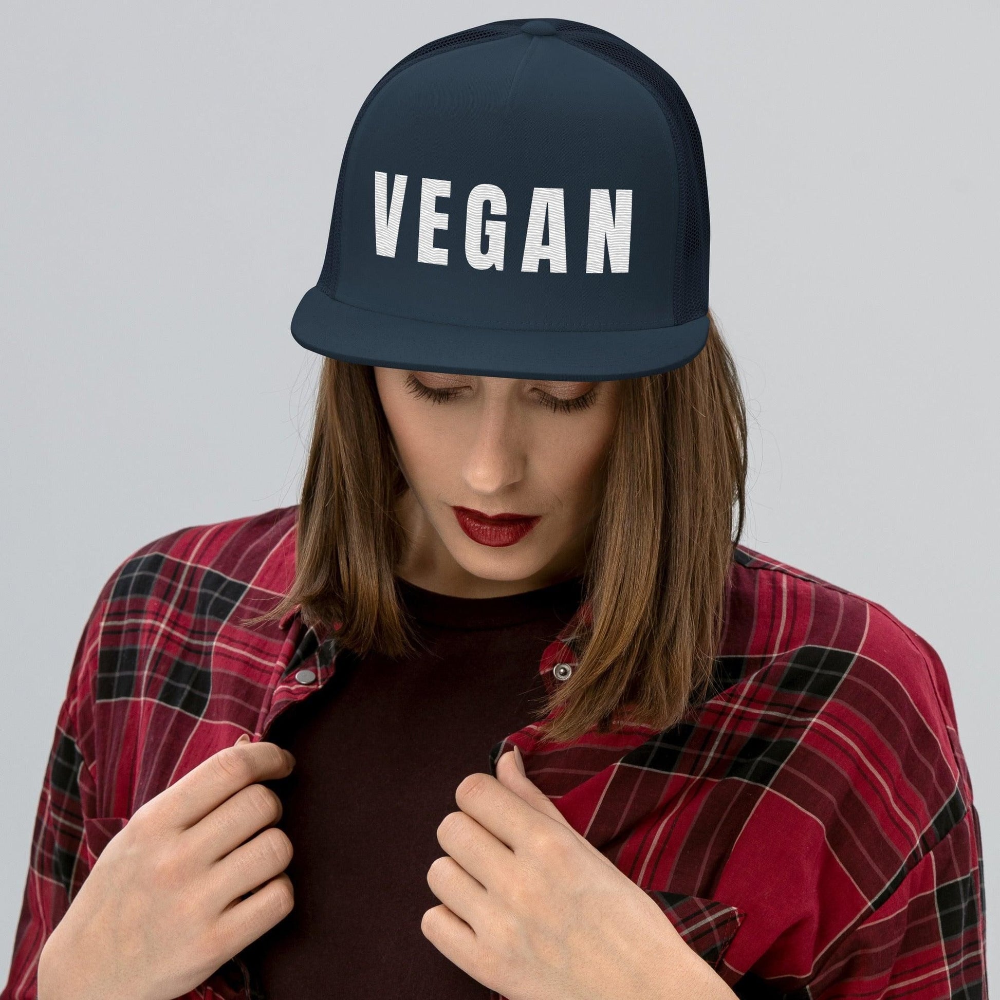 Vegan Logo 5 Panel Trucker Cap Cap Navy  