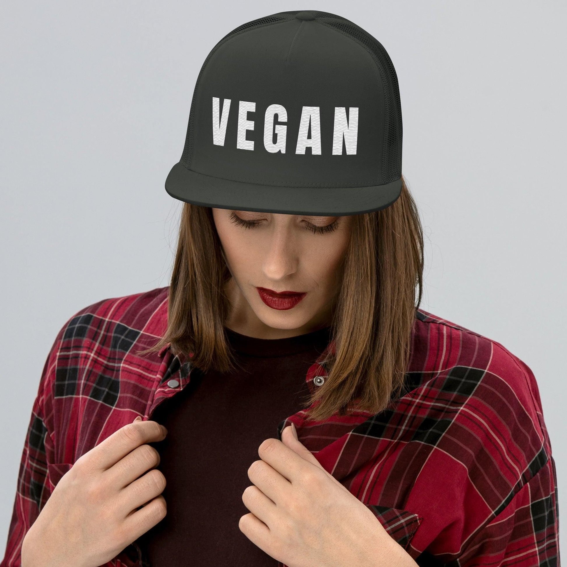 Vegan Logo 5 Panel Trucker Cap Cap Charcoal  